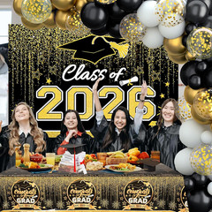 Graduation Decorations 2026, Black and Gold Balloon Garland Arch, Black and Gold
