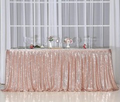 6ft Rose Gold Sequin Table Skirt Rectangle Round Table Cover for Party Wedding