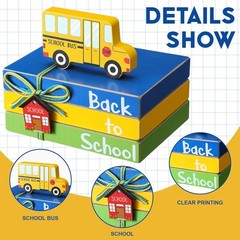 Rustic 4-Pc Wood Bus Centerpiece & Mini Book Set – Back to School Decor