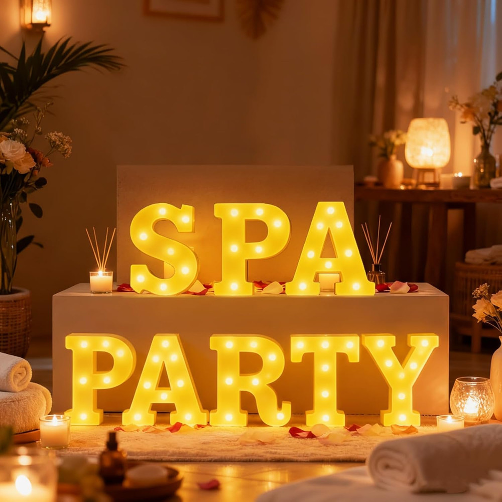 8 Pcs Spa Party Decorations Lights up Sign 6.42 Inch Spa Theme LED Neon