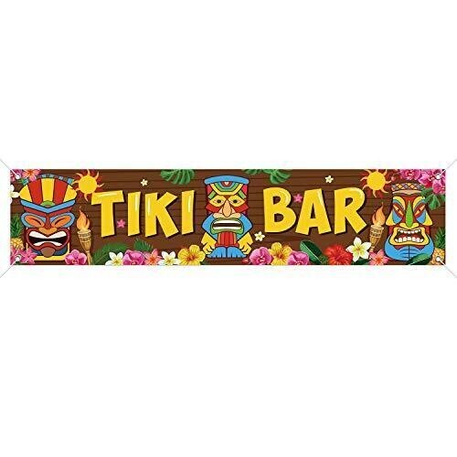 Tiki Banner Happy Luau Party Decoration, Tiki Totem Tiki Bar Aloha Scene