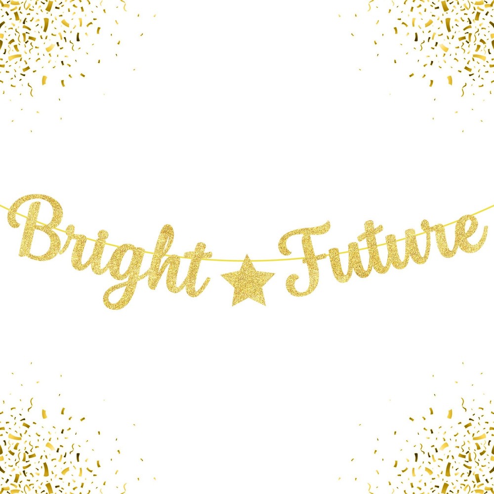 Glitter Bright Future Banner – 10 Feet, No DIY, Pre Strung | Bright Future Gold