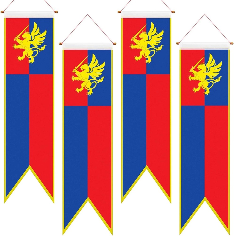4 Ft Medieval Fantasy Pull-Down Banner with Lion Design Hanging Party Bunting Ba
