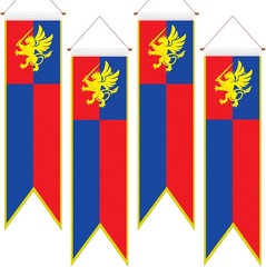 4 Ft Medieval Fantasy Pull-Down Banner with Lion Design Hanging Party Bunting Ba