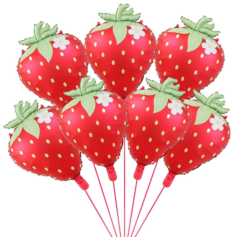 7pcs Red Strawberry Balloons Cute Sweet Strawberry Foil Balloon Summer Party