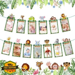 First Birthday Decorations, Safari 1st Birthday Photo Banner, 1-12 Month Phot…