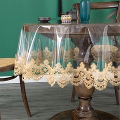 Jeloris Clear Round Vinyl PVC Waterproof Tablecloth Embroidered Dustproof