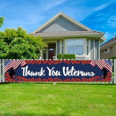Veterans Day Decorations Thank You Veterans Banner for Fence Yard Lawn Red Whit