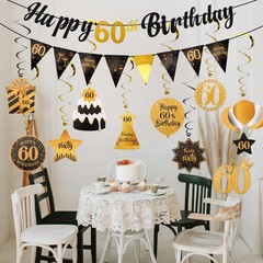 Black & Gold 60th Birthday Decoration Kit – Happy 60th Birthday Decorations f…