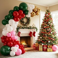 Christmas Balloon Arch Kit – 143pcs Double Green, Red, Green, White, Pink & G…
