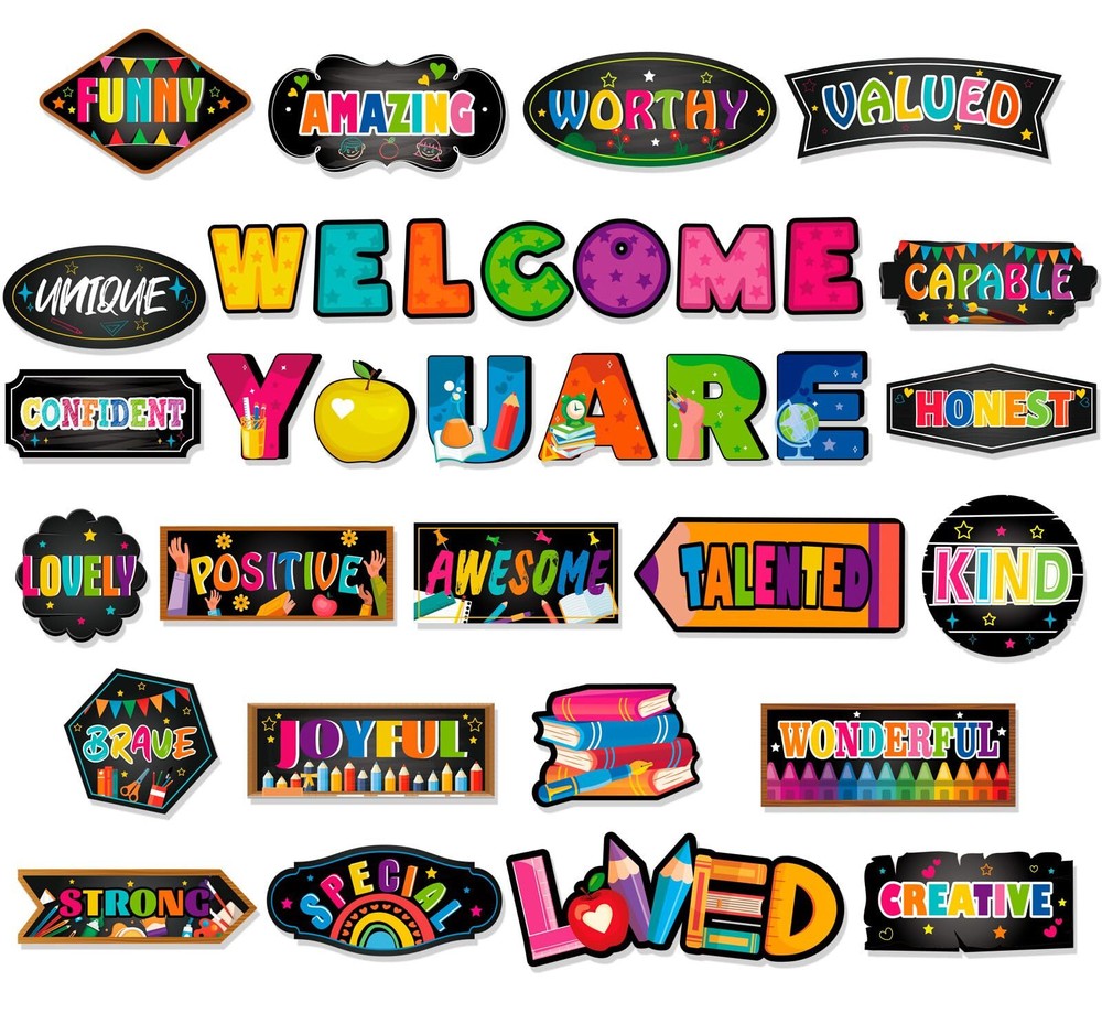 34PCS Affirmation Bulletin Board Set Inspirational Welcome Back Cutouts Decor