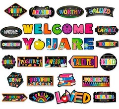 34PCS Affirmation Bulletin Board Set Inspirational Welcome Back Cutouts Decor