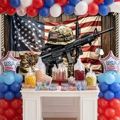 Patriotic Soldier Backdrop Banner 71 x 43 Inch Independence Day Outdoor Decorati