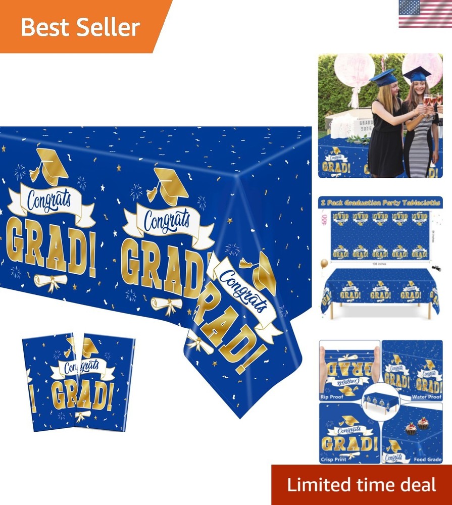 2Pack 2026 Graduation Decorations, 108″ X 54″ Graduation Tablecloth, Bluegold…
