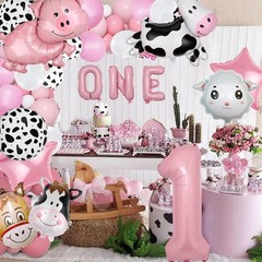 19 PCS Farm Animal Theme Party Balloons Number 1 Letter Banner Balloon Farm C…