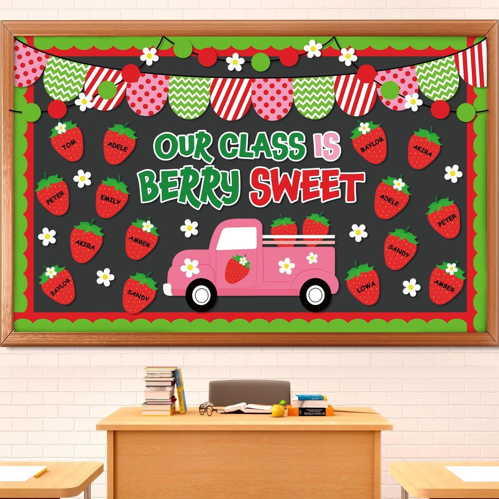 82 PCS Strawberry Bulletin Board Decoration Set Paper Cutout School Classroom