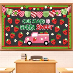 82 PCS Strawberry Bulletin Board Decoration Set Paper Cutout School Classroom