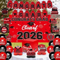 Red and Black Graduation Decorations 2026 – Grad Card Box, Congrats Grad Bann…