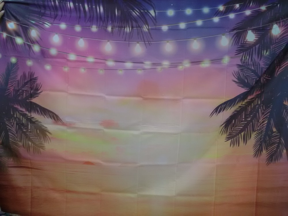 HAWAIIAN BEACH SCENE SUNSET PHOTO BACKDROP 7ft X 5 ft PARTY DECORATION