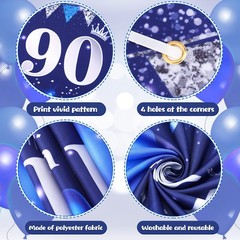 Blue 90th Birthday Decorations for Men Women, Navy Blue Silver Happy 90th Bir…