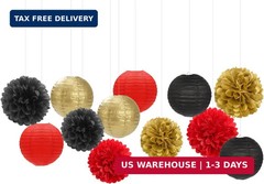 Red-Black Gold Party-Decorations Paper Flowers Lanterns – 15PCS Casino Theme Hal