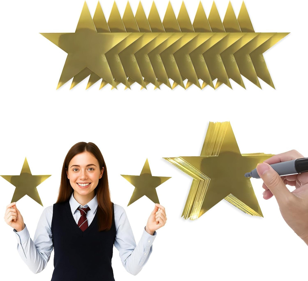Gold Star Cutouts,100Pcs Star Cutouts, 6″ Double Printed Paper Stars,Cardboard f