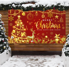 “Merry Christmas & Happy New Year Banner – Large Holiday Party Backdrop 71×43 Re