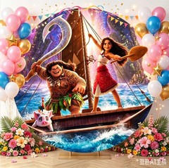 Round Backdrop Cover Moana Beach Photography Birthday Party Background Props