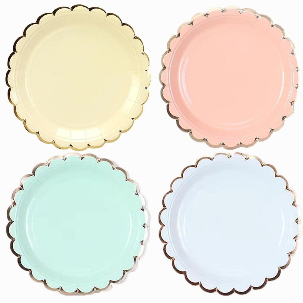 7 Inch Paper Plates Dinner Size Disposable Plate 40 Pack Pastel Macaron Color…