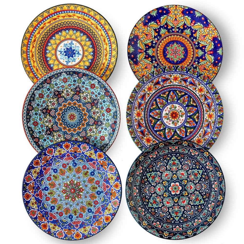 glowworm Dinner Plates, 10.5 Inch Ceramic Plates Set of 6, Bohemian 10.5″
