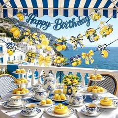 Lemon Happy Birthday Banners Yellow blue Lemongrass Birthday Party Decor