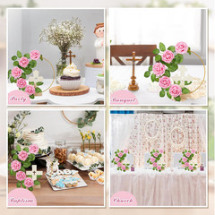 48 Pcs Baptism Centerpieces for Tables, 12 Wooden Cross Floral Hoop with Roses D