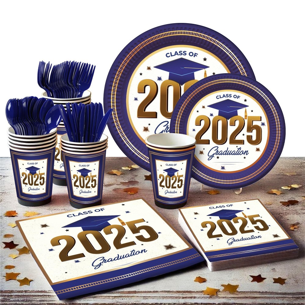 Graduation Decorations Class of 2025 Blue and Gold – Regular, White