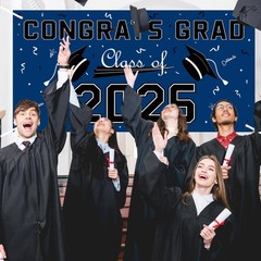Graduation Decorations 2026 – Blue Polyester Backdrop –