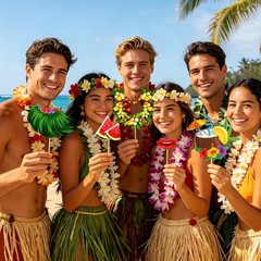 30 PCS Luau Party Decorations Photo Booth Props Kit Summer Hawaiian Tropical