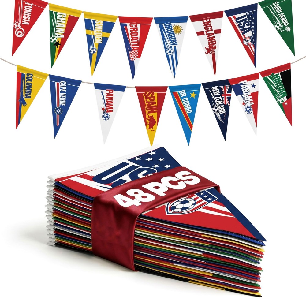 2026 World Cup Country Flag Pennants 48Pcs 10x23cm Triangle Flags Polyester r…