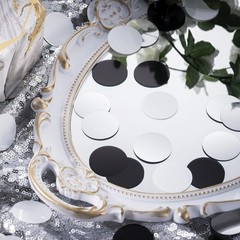 300 PCS Black White Silver Table Confetti Metallic Circle 1.2 Inch