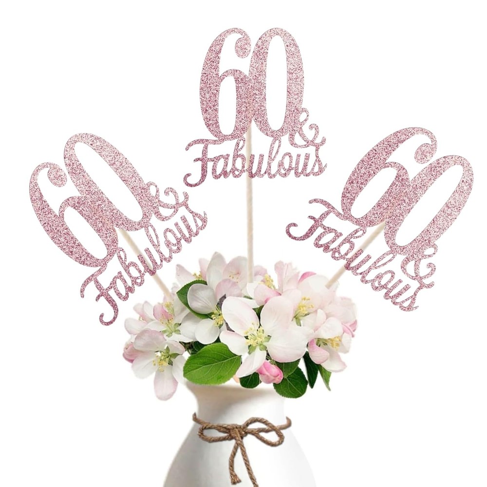 10 PCS Rose Gold 60th Birthday Centerpieces Double Sided Table Sticks Women
