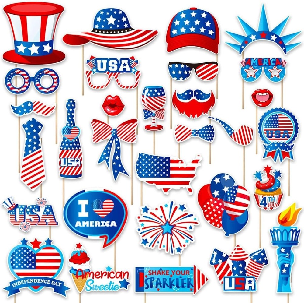 Independence Day Photo Booth Props with Sticks,Photo Booth Props,Patriotic