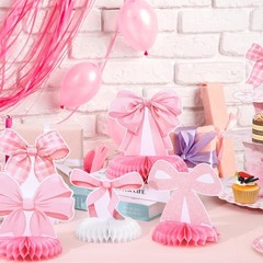 Elegant Pink Bow Honeycomb Centerpieces – 12 Pcs for Birthday & Bridal Events