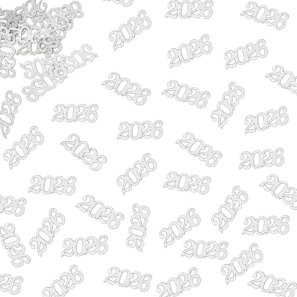 120 PCS Silver Glitter Class of 2026 Graduation Confetti Party Decorations