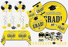 Serves 30 Complete Party Pack Congrats Grad B/White and B/yellow Party Supplies