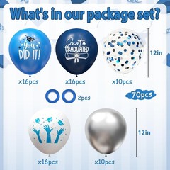 2026 Graduation Party Decorations, 70pcs Grad Balloons Blue and White Graduat…