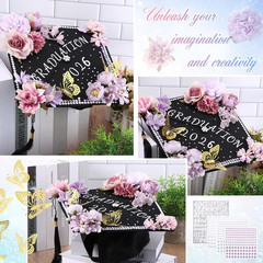 DIY Graduation Cap Decorations Kit Included Faux Flowers 3D Butterfly Self Adhes
