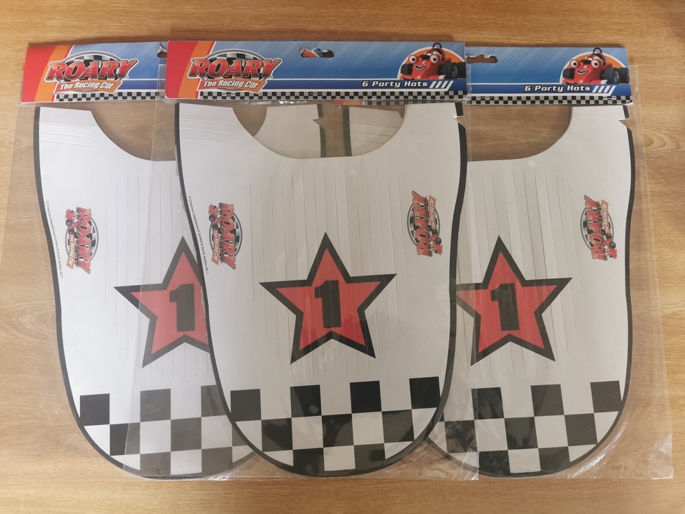 Roary The Race Car Card Party Hats 3x 6 Pack 18 Total Christening Birthday BNIP