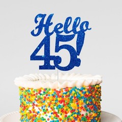 Hello 45 Cake Toppers Blue Glitter Happy 45th Birthday Party Decorations