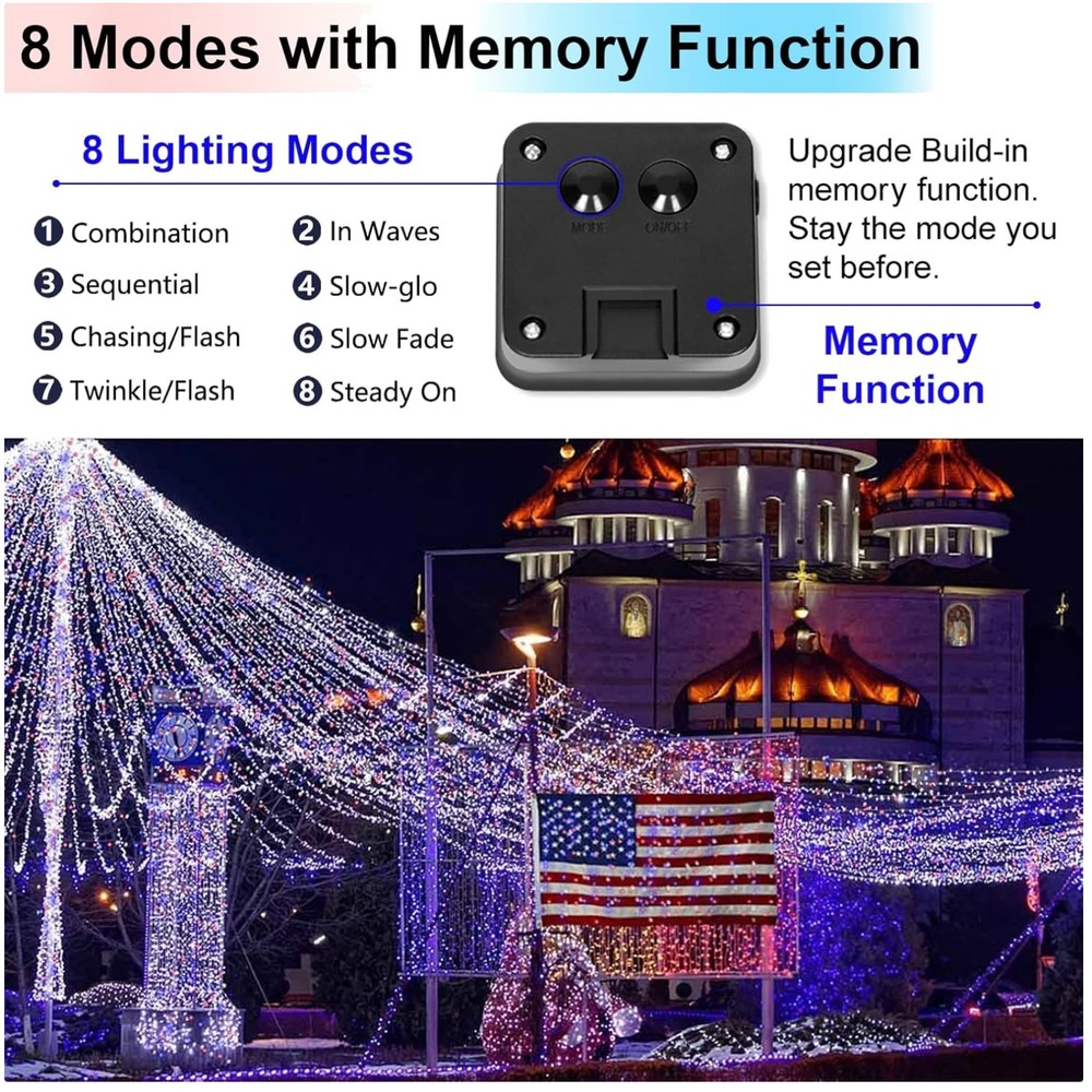 Memorial Day Garden Lights, 200LED Solar Fairy String Lights