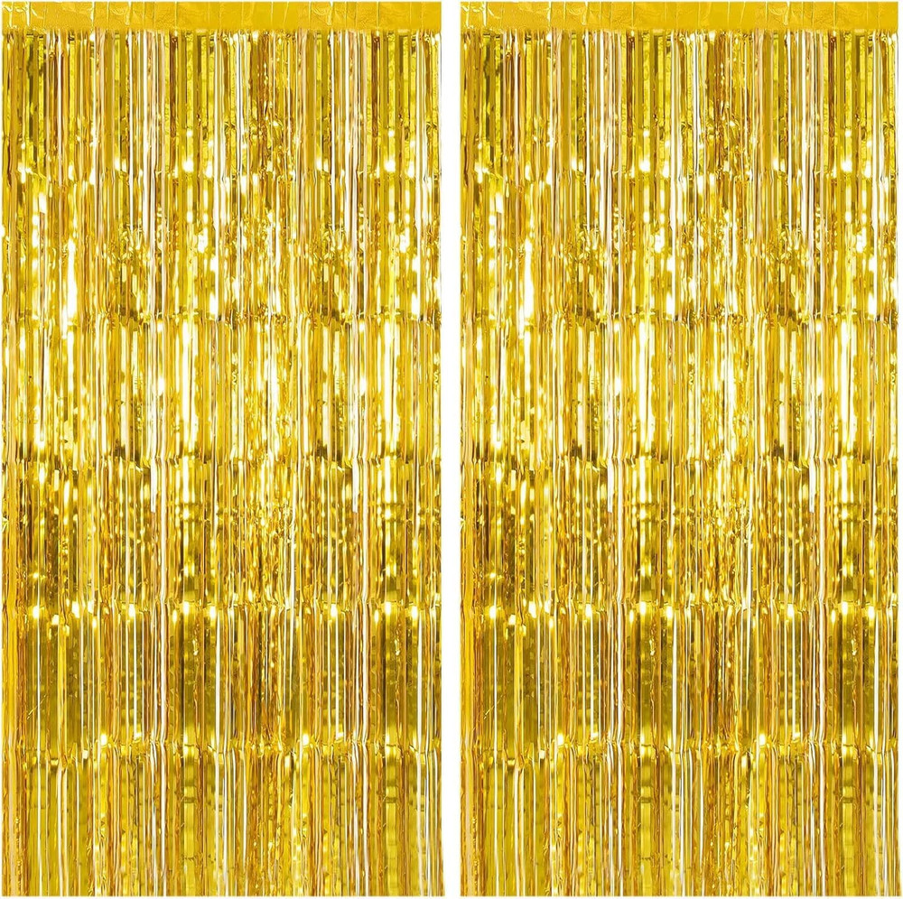 2 Pack Gold Backdrop Birthday Decorations Foil Curtain Backdrop Gold Streamers D