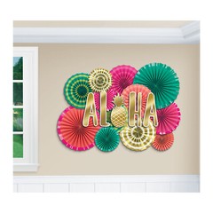 Hawaiian Tropical Decorations Aloha Fans Tiki BBQ Summer Party Large Kit 22 item