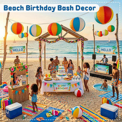Beach Ball Paper Lanterns 10 Pcs – 8″ Colorful Summer Hanging Decorations for Po